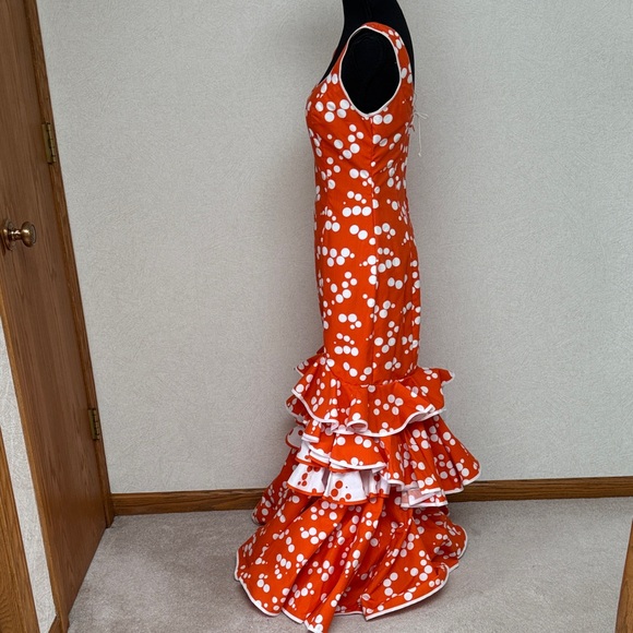 Vibrant Orange Polka Dot Flamenco Tiered Ruffle Dress - Picture 8 of 8